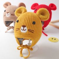 ☎✳ jiozpdn055186 Outono inverno chapéu do bebê com orelha quente malha crianças menina menino animal padrão boné cor sólida criança infantil gorro