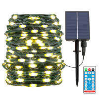 23m 200 LEDs Outdoor Solar Leather Thread String Lights Waterproof 8 Modes Dark Green Wire Fairy Garland Lamp Garden Party Decor