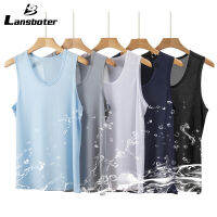 Lansboter เสื้อยืดถึงก้นสำหรับผู้ชายแขนกุดขนาดใหญ่ไหมน้ำแข็งระบายอากาศตาข่ายเล่นกีฬาแห้งเร็ว