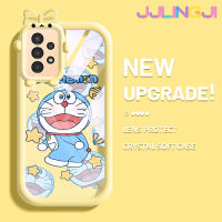 Jlingji เคสปลอกสำหรับ Samsung A13 5G A04s การ์ตูนแฮปปี้โดราเอมอนสีสันสดใสเลนส์กล้องถ่ายรูปแบบนิ่มมอนสเตอร์ตัวน้อยเคสมือถือกันกระแทกแบบใสกรอบป้องกันซิลิโคนแบบเรียบง่ายเคสความคิดสร้างสรรค์โปร่งใส