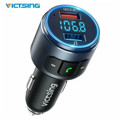 VicTsing Upgraded V5.0 Bluetooth FM Transmitter Radio Adapter Car Handsfree Call QC3.0 Fast Charger &amp; 2 USB Ports FM Transmitter