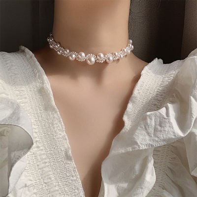 สร้อยคอผู้หญิงโซ่ไหปลาร้ามุกเกาหลีบุคลิกเรียบง่าย INS สร้อยคอลมWomen Necklace Korean Pearl Clavicle Chain Simple Personality INS Wind Necklace