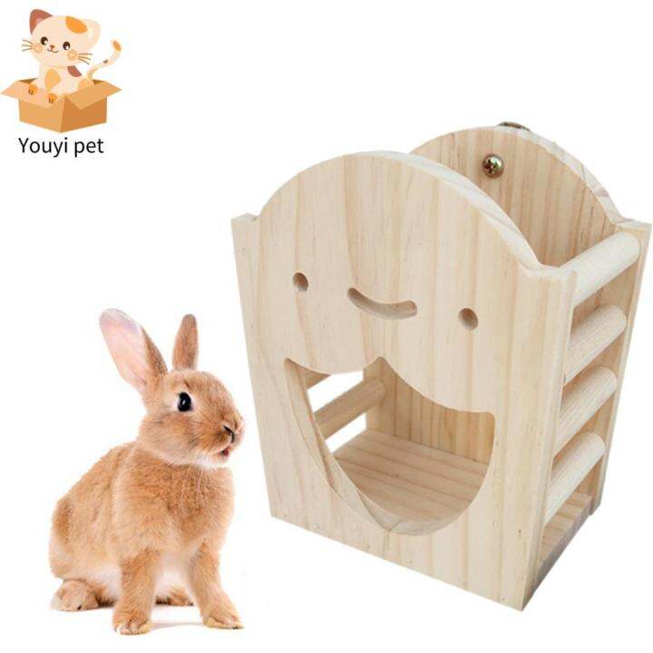 ER52858 Chinchilla Bunny Hanging Wooden Standing Stand Holder Hay Box