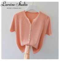 LAREINE เสื้อยืดผู้หญิงเสื้อแขนสั้นผ้าไหมน้ำแข็ง,กันแดดนอกผ้าคลุมไหล่บางสำหรับเสื้อคาร์ดิแกนแบบถักในฤดูร้อน