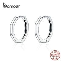 BAMOER Minimalist Geometric Hoop Earrings for Women Authentic 925 Sterling Silver Small Simple Ear Hoops Fine Jewelry SCE622