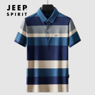 JEEP SPIRIT Mens POLO Shirt Mens Short-sleeved Summer Business T-shirt Striped Trend Lapel Striped POLO Shirt
