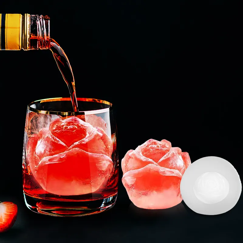 3D Silicone Rose Shape Ice Cubes Mold Mould for Cocktails Drink