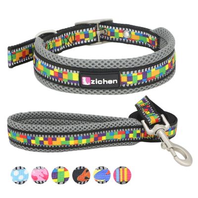 [HOT!] Reflective Dog Leash Collar Adjustable Printed Mesh Nylon Durable Dog Collar for Small Medium Large Pets Collars Leashes Set
