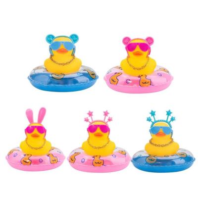 Car Duck Squeak Rubber Ducks Car Ornaments Car Dashboard Duck Decoration with Headband Swim Ring Necklace Sunglasses for Car Dashboard Home Table ideal