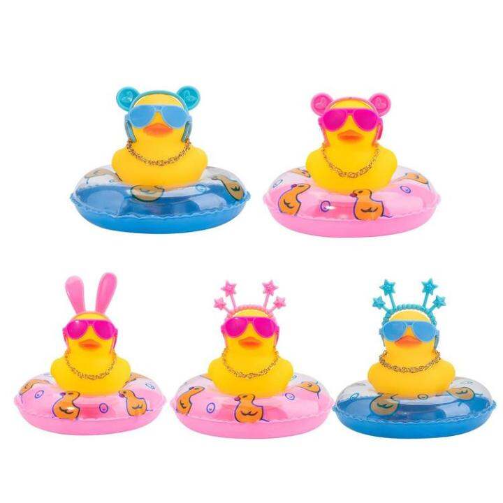 car-duck-squeak-rubber-ducks-car-ornaments-car-dashboard-duck-decoration-with-headband-swim-ring-necklace-sunglasses-for-car-dashboard-home-table-ideal