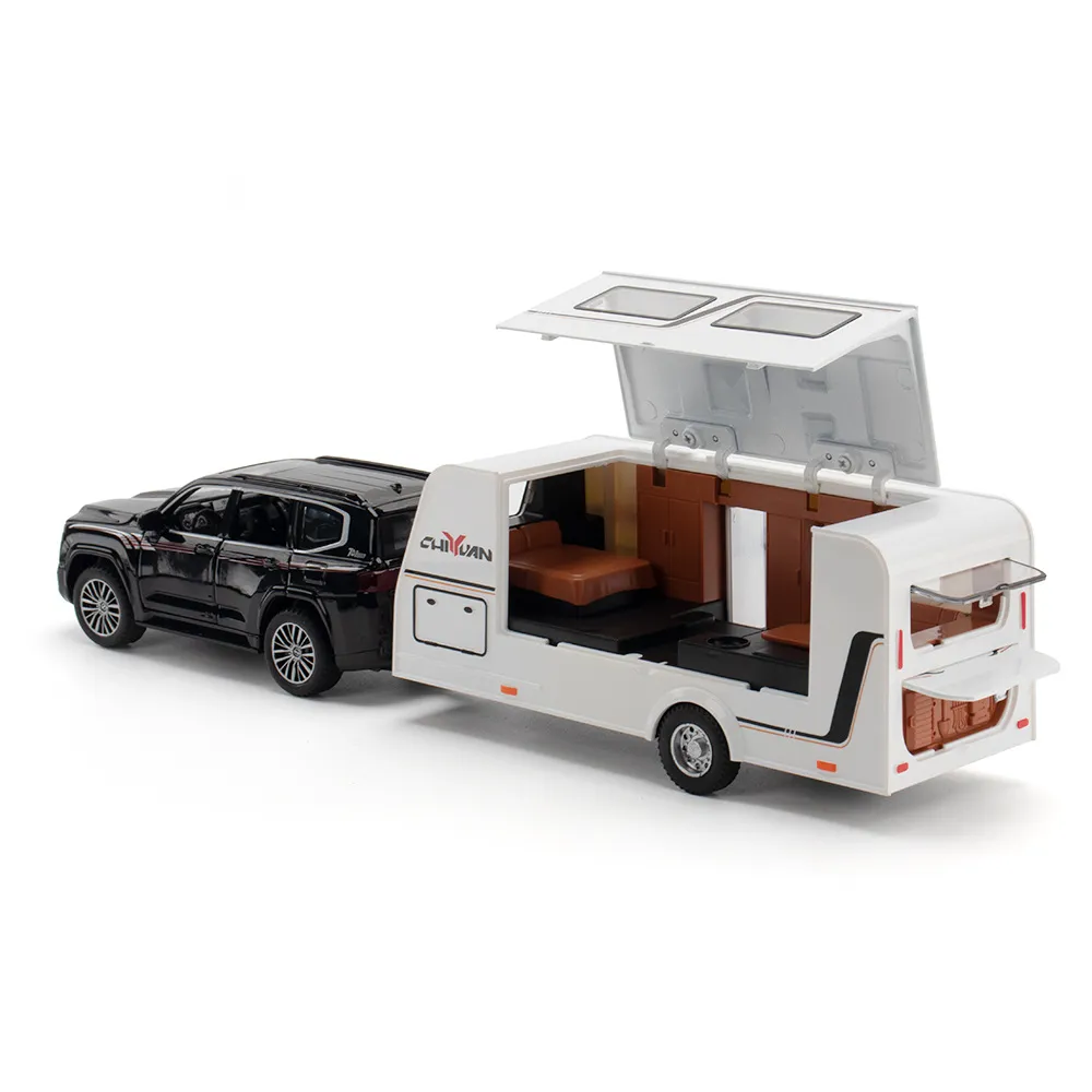 1:32 Scale Toyota Land Cruiser Lc300 Trailer Alloy Car Model Diecast Car Sound Light Car Lovers Collection Kids Birthday Gift Metal Boys Toys