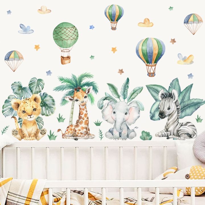 cw-cartoon-jungle-animals-leaves-watercolor-vinyl-wall-stickers-for-kids-room-baby-decoration-elephant-sticker