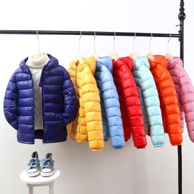 Boys Girls Down Jacket Outerwear Pocket Thickened Cotton Padded Solid Hooded Jacket 2023 New Winter Warm Baby Childrens Coat