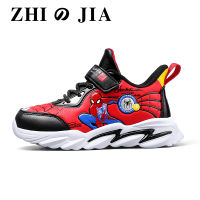 2021 The New Childrens Cartoon Spider Boy Comfortable Casual Shoes Non-slip Soft Sole Sneakers Student Running Pu Leather Shoes