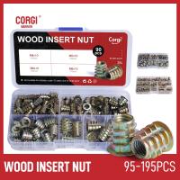 ✌○○ 90/100/180/195 Pcs Zinc Alloy Thread Wood Insert Nut Assortment Kit M4 M5 M6 M8 M10 Flanged Hex Head E-Nut Furniture Nuts Set