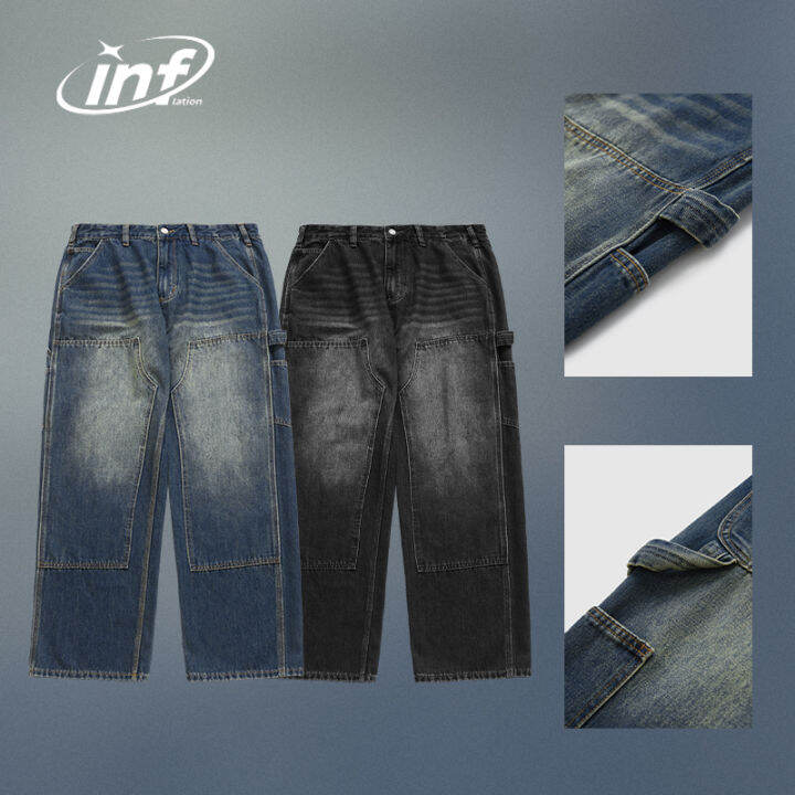 inflasi-r-dibasuar-jeans-kaki-lebar-lebar-lelaki-streetwear-กางเกงผ้าเดนิมคาร์โก้กระเป๋าหลากหลาย