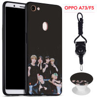 BTS เคสโทรศัพท์สำหรับ OPPO F5/A73ซิลิคอนนุ่มกรณีที่มีรูปแบบเดียวกันแหวนและเชือก