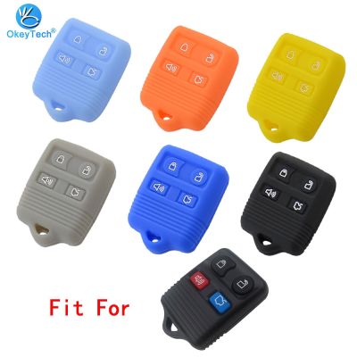 npuh OkeyTech Silicone Cover 4 Button car Key case for Ford Focus 2 3 Complete Escape Mustang Thunderbird Lincoln Tow auto key holder