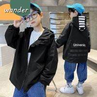 WANDER เสื้อคลุมเด็ก ญการพิมพ์ตัวอักษรแฟชั่นเกาหลี เสื้อแจ็คเก็ตมีฮู้ดกันลมเด็กผู้ชาย23730