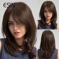 ESIN Synthetic Dark Brown Wig Long Wave Wigs for Women Hair Wig With Bangs Heat Resistant Party Daily Natural Use [ Hot sell ] Decoration Center