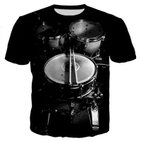 【Mens clothing】คลาสสิกกลองและถนนเพลง3D พิมพ์เสื้อยืด YouthRound คอแขนสั้น Sleevetees