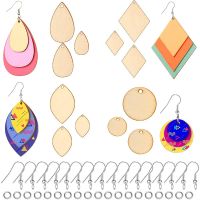 120 Piece Blanks Wooden Wood Pendants with 60 Pieces Earring Hooks and 60 Pieces Jump Rings for Jewelry DIY Craft Making