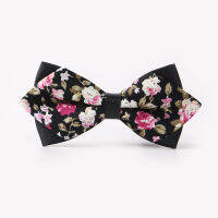 Bowtie ผ้าฝ้ายพิมพ์ลายหนังหัวแหลมแฟชั่นลำลองผูกโบว์ดอกไม้ TiePophnin