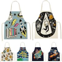 1 Piece Cartoon Universe Space Astronaut Science Space Ship Apron Ladies Adult Bib Home Cooking Coffee Shop Cleaning Apron Bib