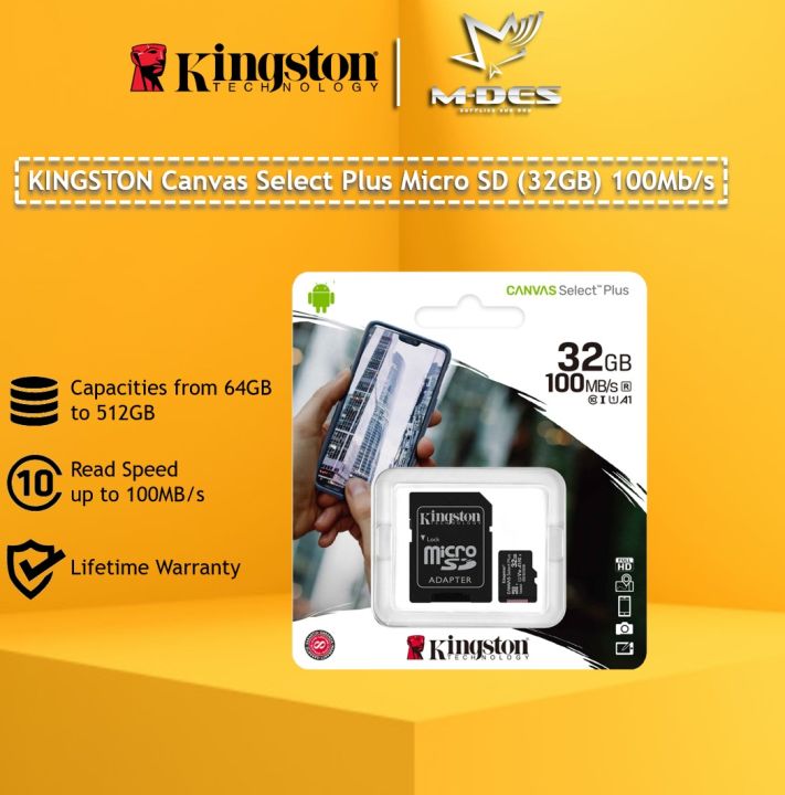 Kingston Canvas Select Plus microSD Memory Cards - 32GB/64GB/128GB