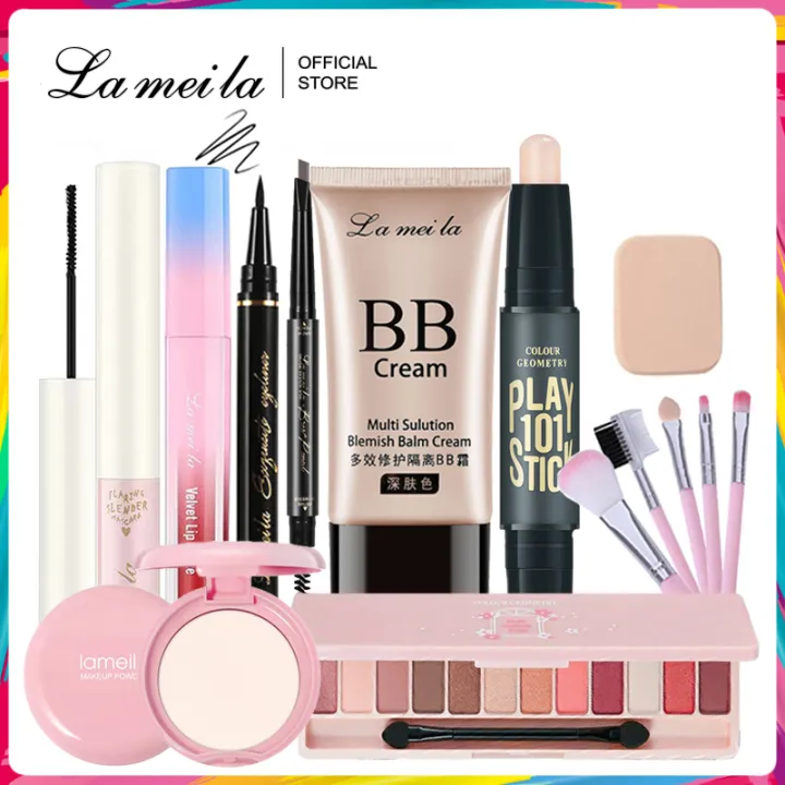 Lameila 10 Pieces Makeup Set Bb Cream Loose Powder Highlight Contour Pen Liquid Eyeliner 0007