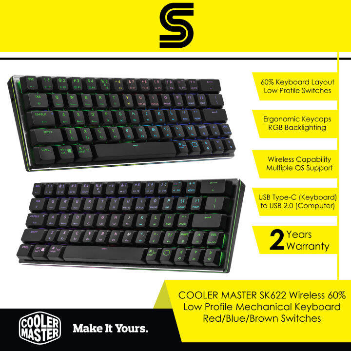 COOLER MASTER SK622 Wireless 60 Low Profile Mechanical Keyboard Red/Blue/Brown Switches Lazada