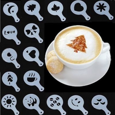 202116pcslot Coffee Stencil Filter Coffee Maker Cappuccino Coffee Barista Mold Templates Strew Christmas Pad Spray Art Baking Tools