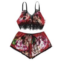 *Bowsky* Fashion y Lace Satin Trim Floral Bow Lingerie Set Pajamas Babydoll Sleepwear