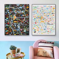 【CW】 Cartoon Poster Canvas Painting Orlando Florida Theme Park Abstract Map Comic Prints Wall Room