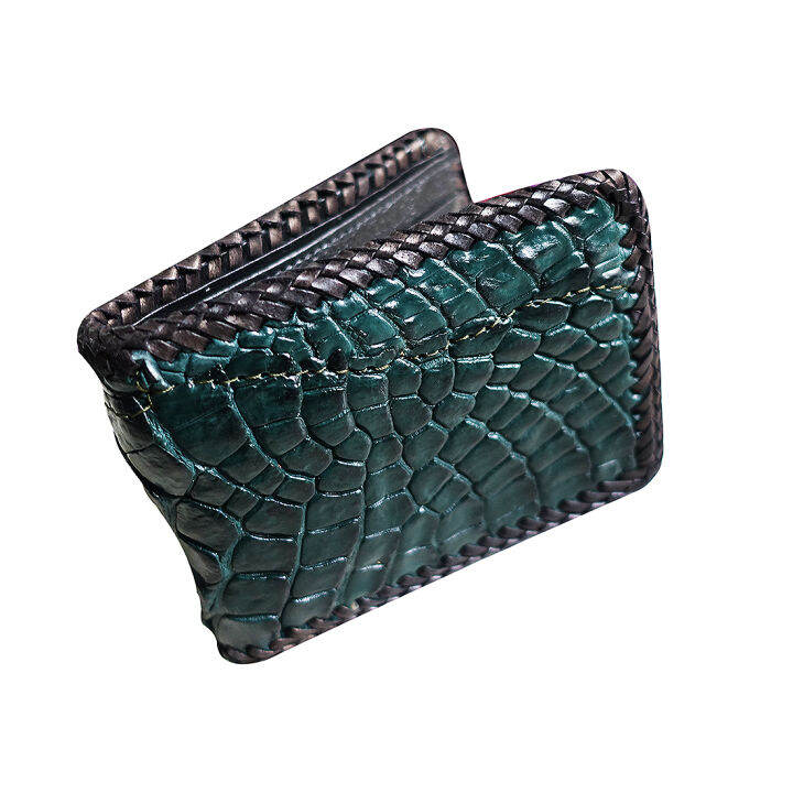 you-link-best-seller-pay-at-home-crocodile-genuine-leather-dark-green-หนังจระเข้แท้ๆ-สีเขียว-มรกต-กระเป๋าสตางค์-2-พับ-หนังจระเข้เเท้สีเขียวเข็มสดใส