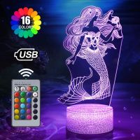 ♙ Mermaid Night Light for Kids Girl 3D Light 16 Colors Changing Night Lamp with Remote Control