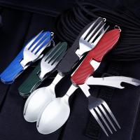 Camping Cutlery Folding Tableware Knife Fork Spoon Bottle Opener Outdoor 4 In 1 Stainless Steel Camping Utensils Equipment Flatware Sets