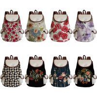 2022 Fashion Vintage Drawstring Backpacks Women Large Capacity Flower Ethnic Style Practical Portable Linen Shoulders Backpacks
