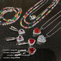 Luxury Love Gemstone Necklace Designer 18K Gold Plated Rainbow Arrangement Zircon Necklace Earring Set Festive Gifts for Women