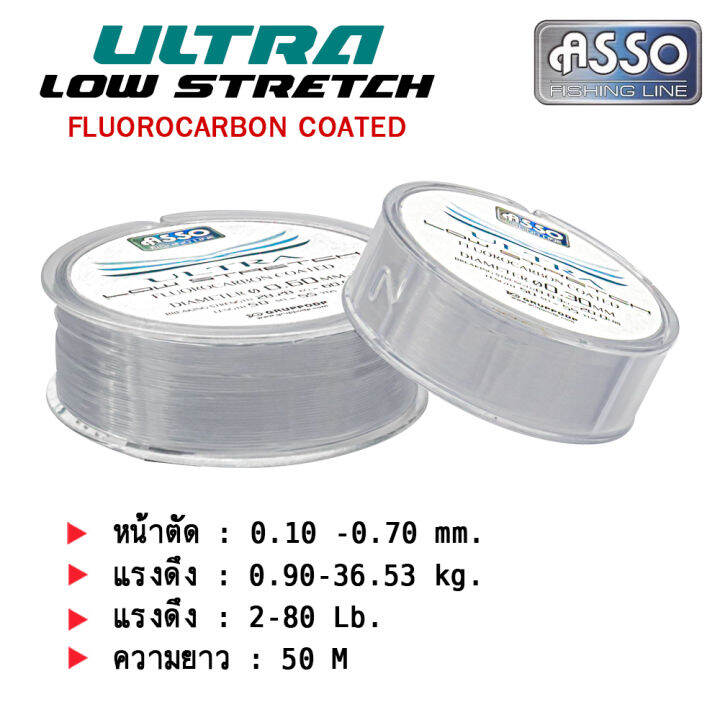 อุปกรณ์ตกปลา-asso-สายเอ็น-รุ่น-ultra-low-stretch-สีใส-เอ็นตกปลา-งาน-ul-สปิ๋ว-ปลาเกร็ด