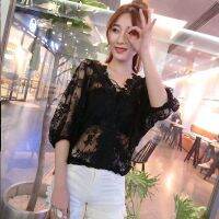 2022 spring summer new Style Super Fairy Sweet V-Neck Crochet Hollow Bat Sleeve Lace Shirt Two-Piece Set Top Sunscreen The and 2022 su08.4