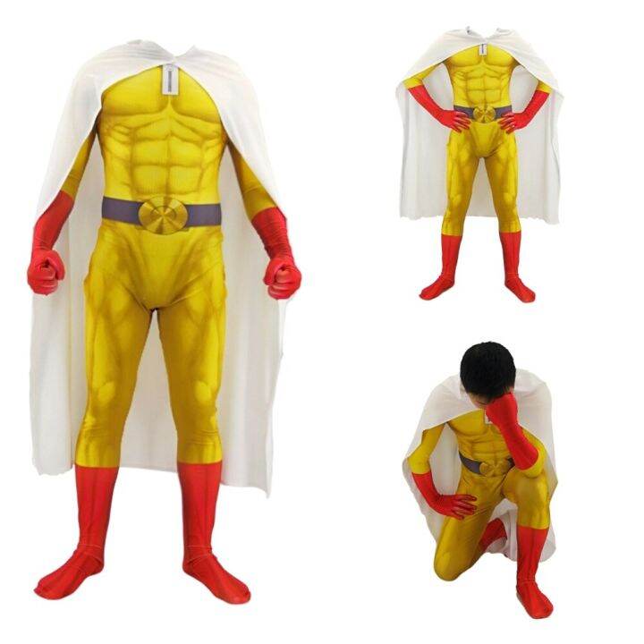 Anime ONE PUNCH MAN Saitama Cosplay Costume Set Customize Size Jumpsuit