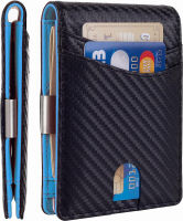 Mutural Minimalist Slim Wallet for Men, Premium Leather Wallet with Money Clip, RFID Blocking Front Pocket Stylish Bifold Wallet (Black &amp; Blue)