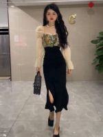 2023 new light ripe summer wind port flavor oil painting coat suits fold fishtail skirt web celebrity Fried street royal elder sister suit