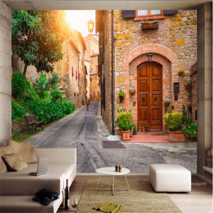 Custom Size Mural Wallpaper Italian City Street Scenery 3D Background