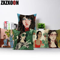 Cute Cartoon Girls Portrait Women Beauty Decorative Pillows Sofa Home Pillow Cushion Cover for Living Room Funda Cojines