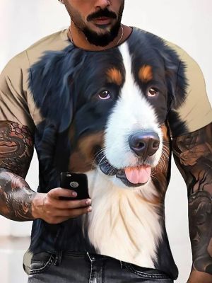 เสื้อยืดพิมพ์ลายสัตว์3D ตลกสำหรับผู้ชายเสื้อยืดเสื้อยืดบุรุษแขนสั้นโอเวอร์ไซส์รอบคอหลวมสำหรับฤดูร้อน