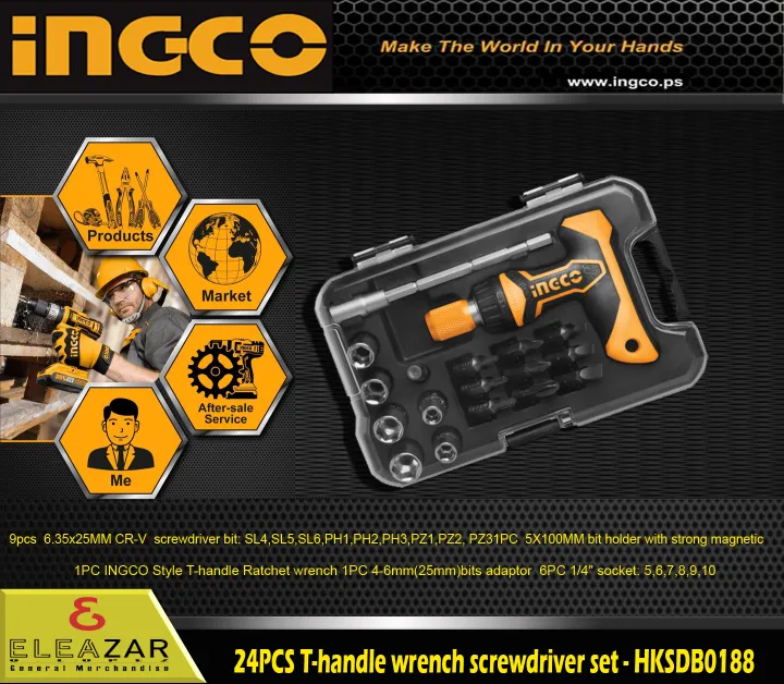 INGCO 24pcs THandle Wrench Screwdriver Set HKSDB0188 Lazada PH