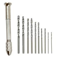 【CW】 Aluminum Hand With Keyless Chuck  10pc Twist Bit Woodworking Drilling Tools