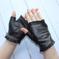 2021New Fashion Women Genuine Leather Sheepskin Fingerless High Quality Outdoor Driving Black Gloves Spring and Autumn